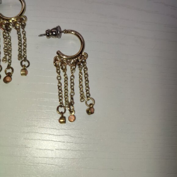 Vintage Golden Earrings with Pink Stones Old Studs - Picture 2 of 6